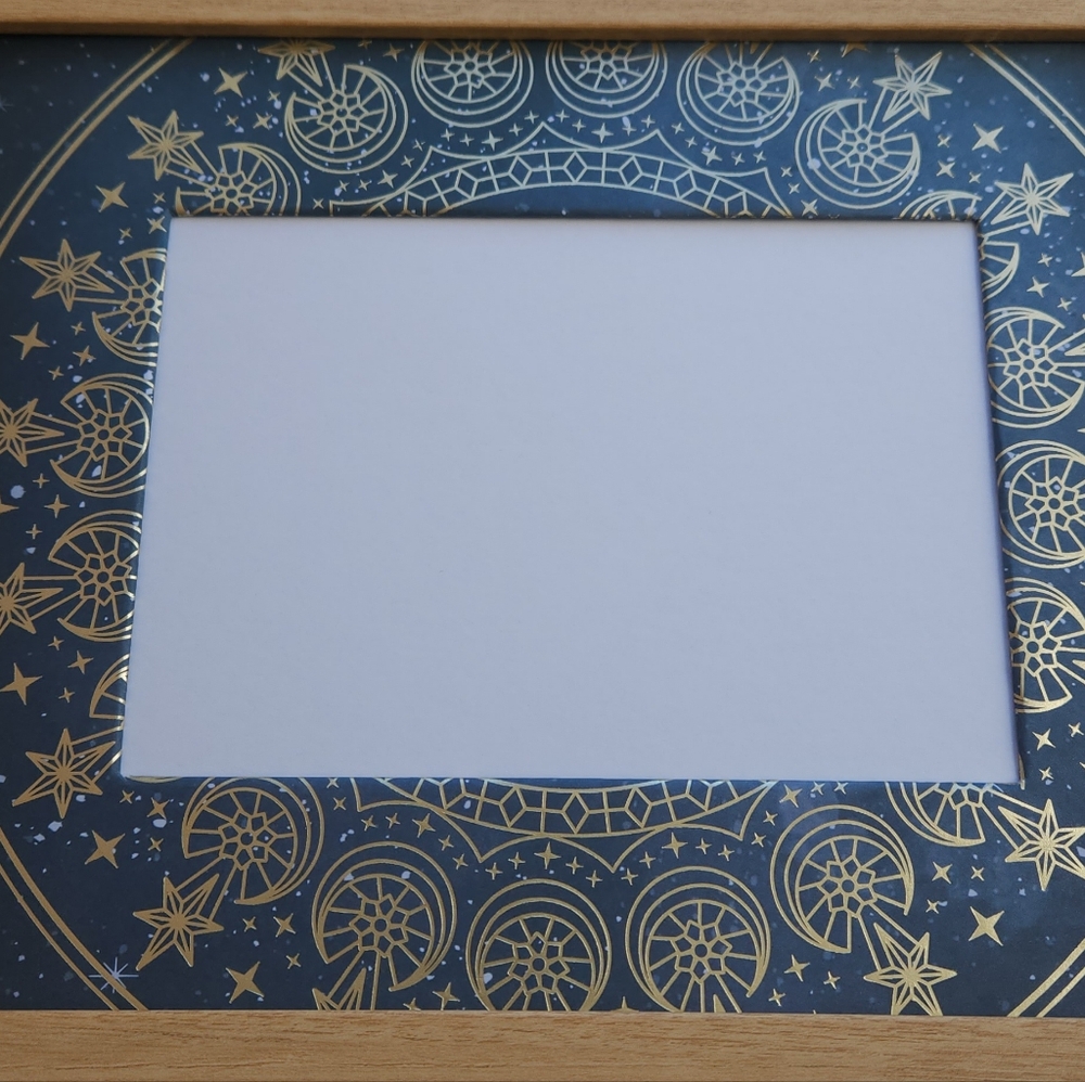 Handcrafted Celestial Gold & Navy Blue Photo Mat | 8x10 Mat for 5x7 Photo